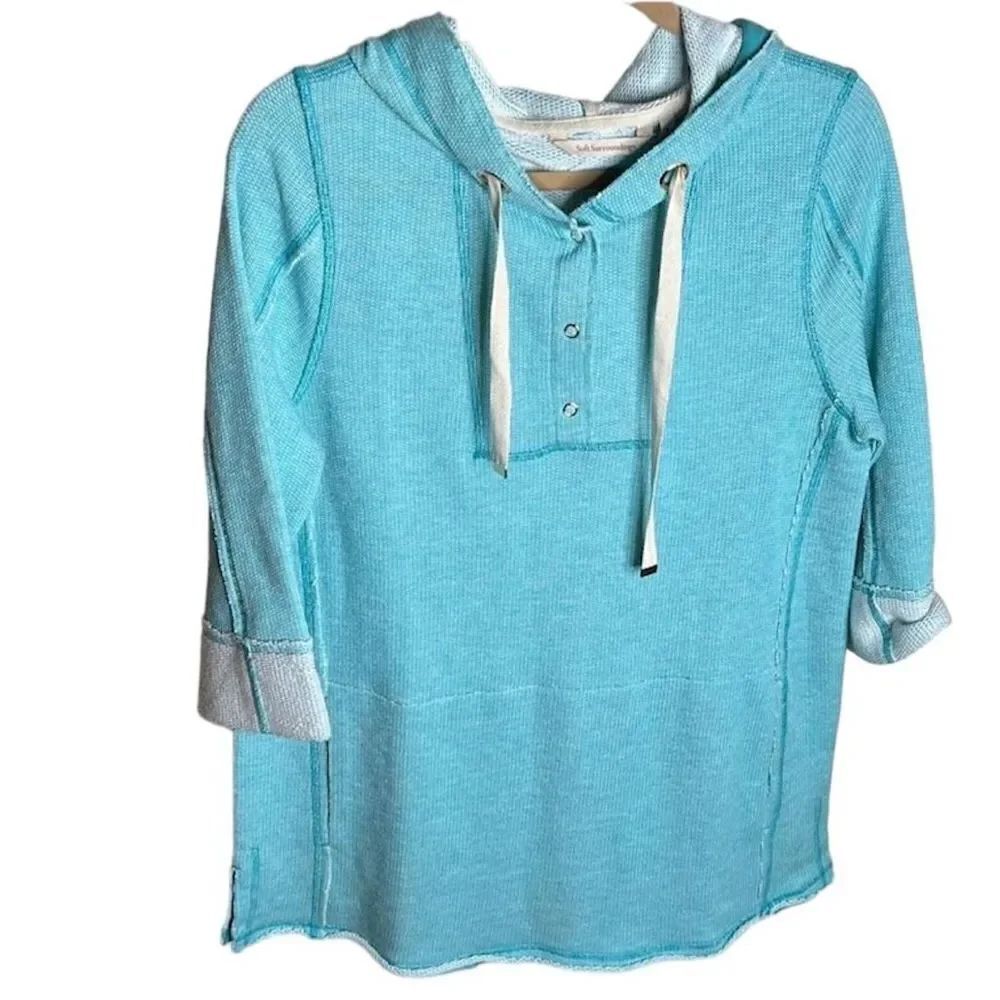 Soft Surroundings Just Beachy French Terry Womens pullover hoodie Teal Size Medi